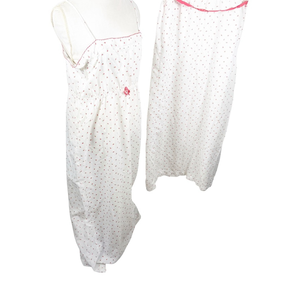 Vintage Strawberry Print Nightgown Robe Set Peignoir Pink White Cottage Size S - Picture 11 of 14